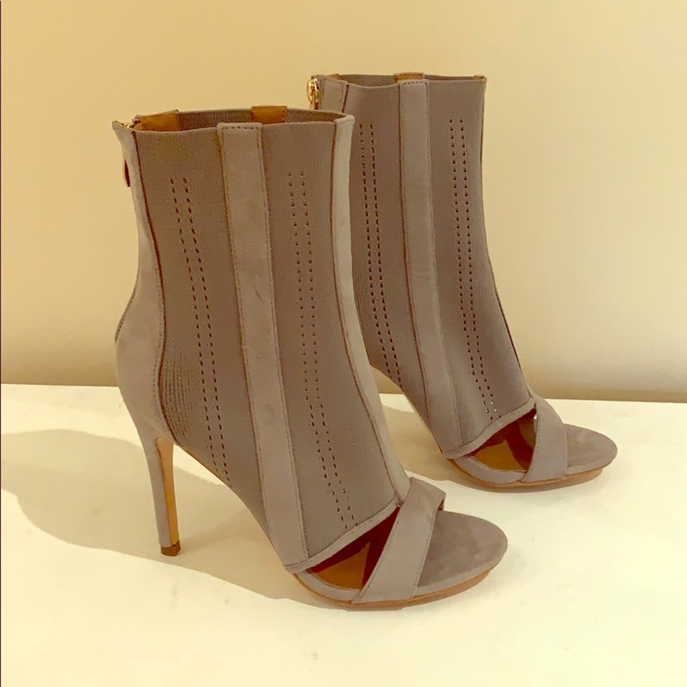 Tall Grey/Gray Peep Toe Heeled Booties